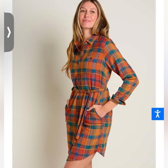 Toad&Co Women's Re-Form Plaid Flannel Belted Shirtdress Size Small - Picture 1 of 16